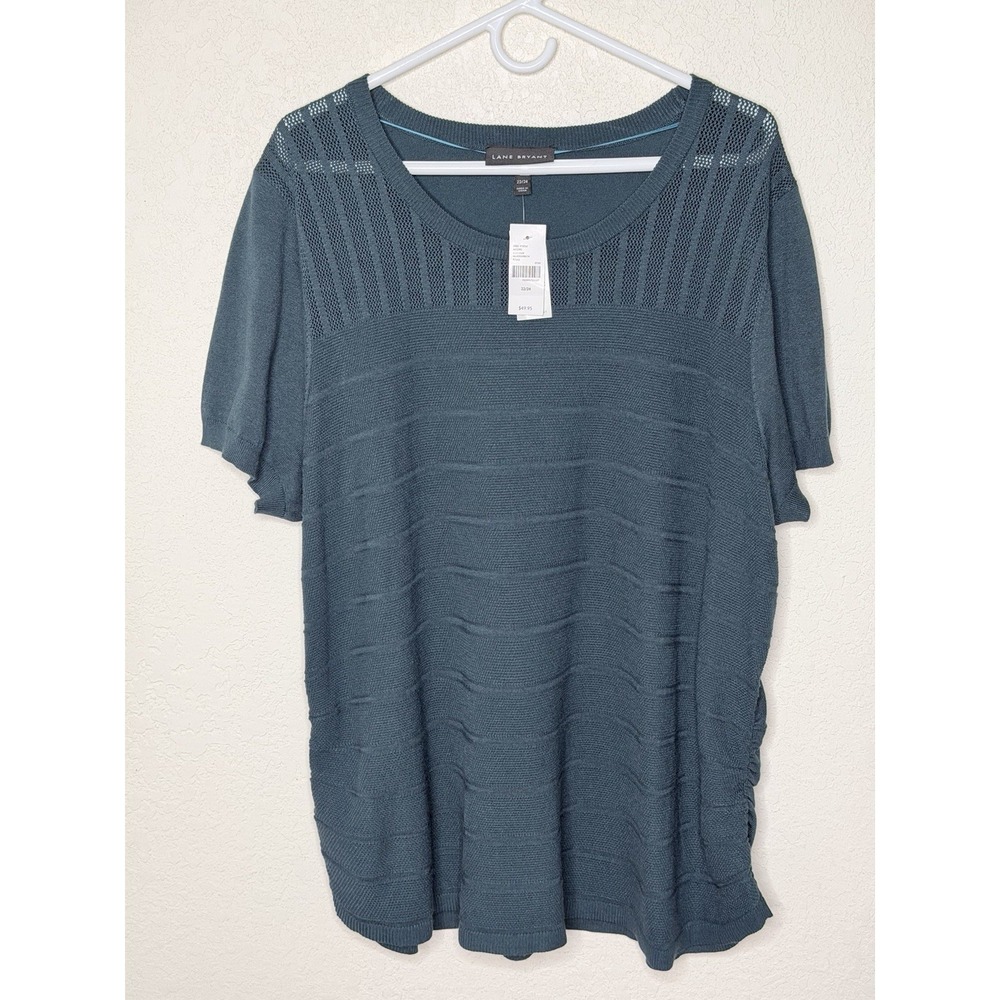 Lane Bryant Illusion Top Womens Plus 22/24 Teal Ribbed Knit Pullover NWT$49